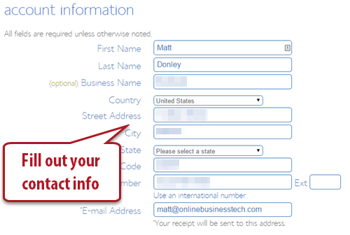 Bluehost account info