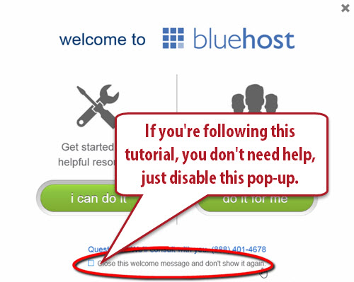 Bluehost popup